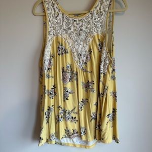 Yellow floral & lace tank top